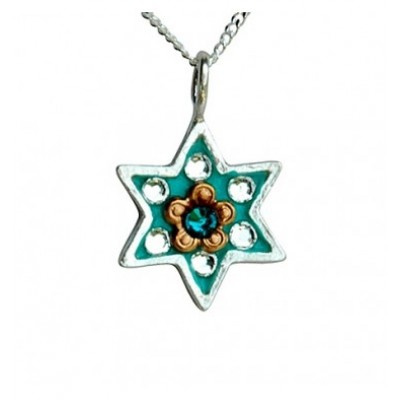 Star of David Necklace with Flower